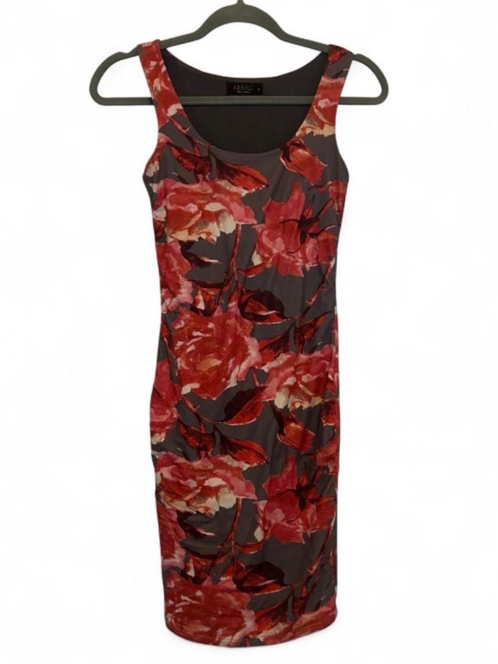 Joe & Elle Gray Red Floral Sheath Dress S Sleeveless Scoop Neck Knee Length